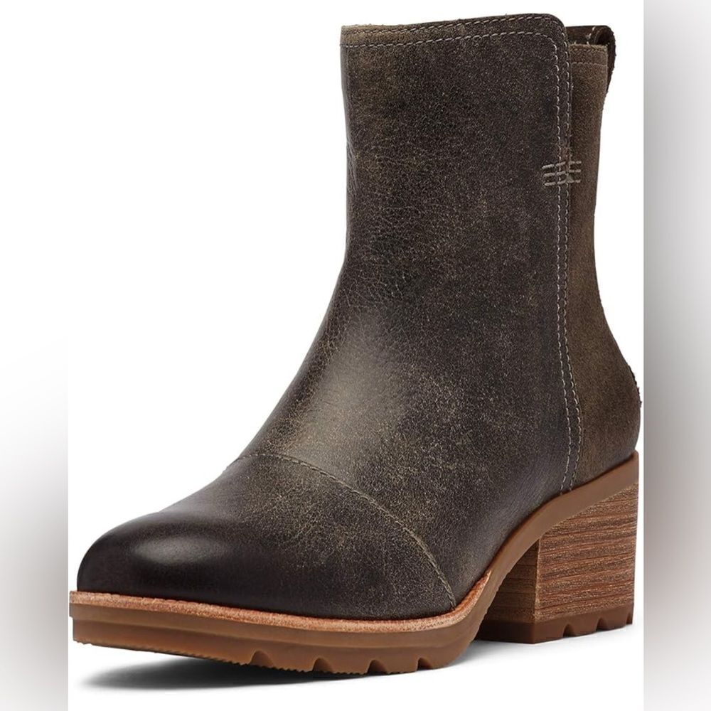 Sorel Cate Bootie Ankle Boot Leather Block Heel Major Brown. 7 - Picture 1 of 13